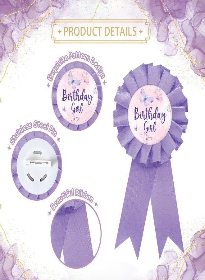 SUPERLUBY Butterfly Birthday Girl Tinplate Badge Pin, Pink Butterfly Happy Birthday Pin for Girls, Purple Rosette Big Sister Award Ribbon, Girl Baby Shower Party Decoration - Image 2